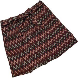 🍀 Banana Republic Maroon Black Zig Zag Tie Front Short Casual A-Line Skirt 4